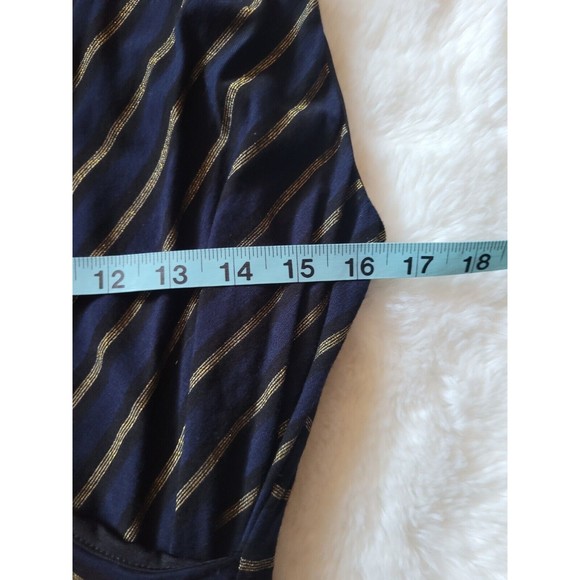 Loft Womens Faux Wrap Knee Length Dress Gold Striped Size Medium Petite - Picture 8 of 9